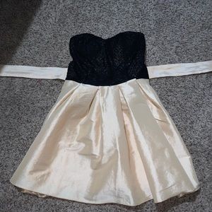 Black and gold lace strapless dress